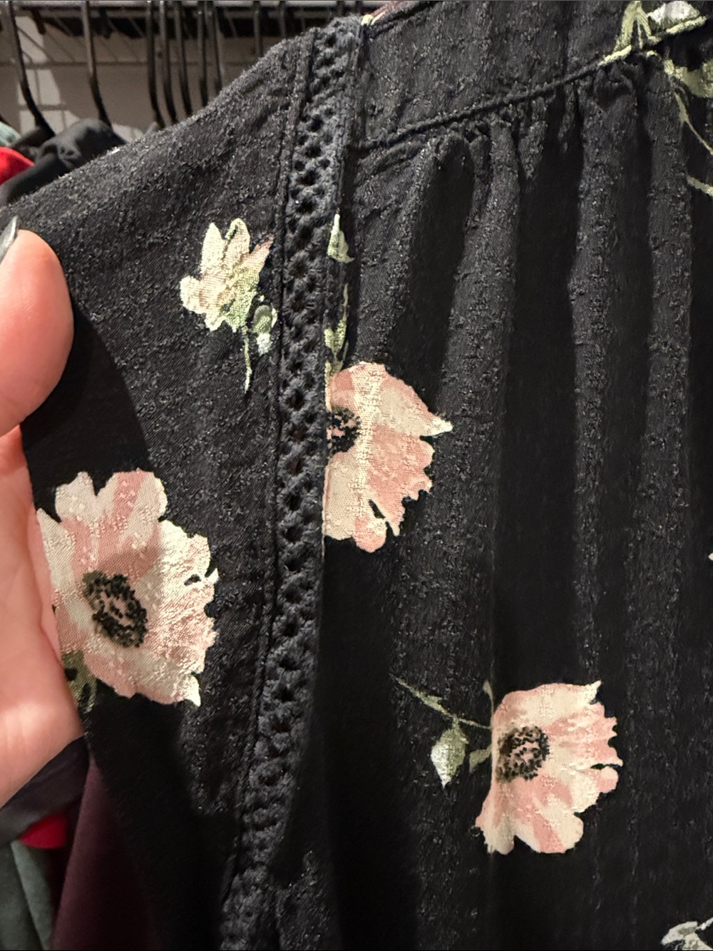 Buffalo David Bitton Black Floral Tie-Neck Blouse - Picture 2 of 3